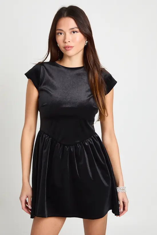 Velvet Full Skirt Backless Mini Dress
