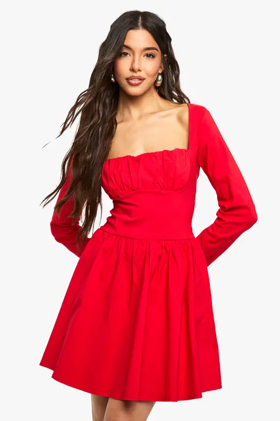 Bengaline Corset Long Sleeve Skater Dress - Image 2