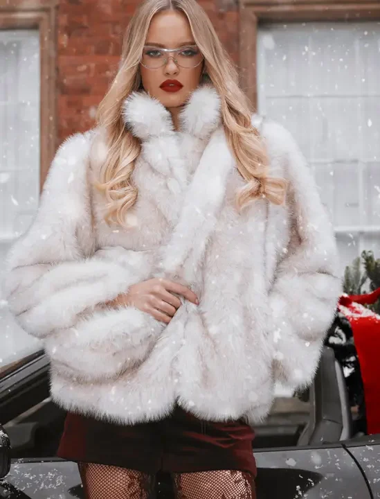 Vintage Look Faux Fur Jacket with Bag